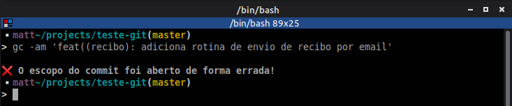 Validação se o escopo do commit foi aberto corretamente