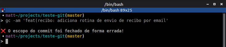 Validação se o escopo do commit foi fechado corretamente