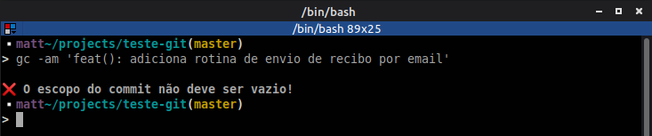 Validação se o escopo do commit foi preenchido