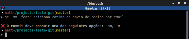 Validação se o commit possui a opção -am ou -m