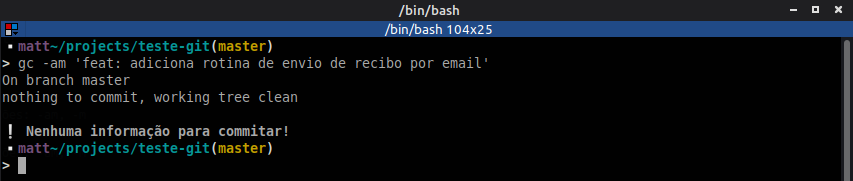 Nenhuma informação para commitar