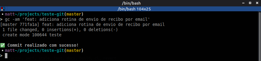 Commit correto segundo o Conventional Commits