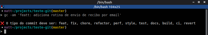 Validação se o tipo do commit é um dos permitidos segundo o Conventional Commits